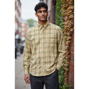 Nautica Traveler Twill Plaid Button Down Shirt Men's XL Tan Blue Red Green